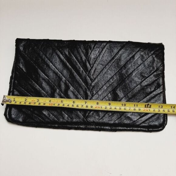 CALL IT SPRING Folded Clutch Textured Pleats Black Vegan Leather - Picture 3 of 14